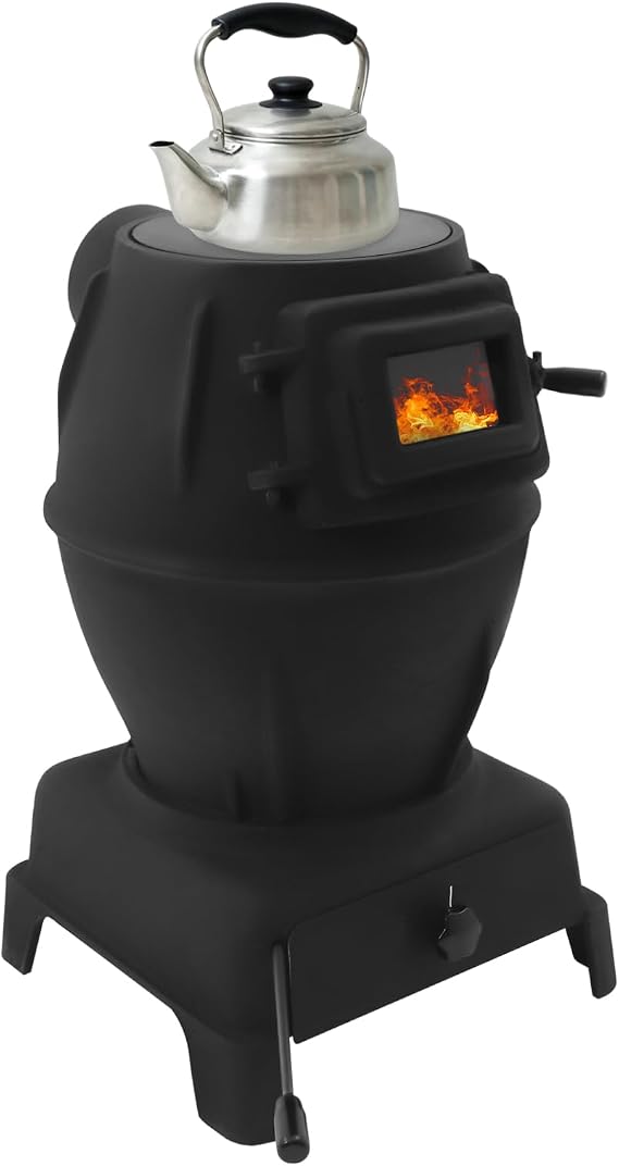 Indoor Wood-Burning Heating Stove, 11" L 11" W 17.7" H Thickened Cast Iron Heating Stove Free Standing Portable Furnace Set w/Chimney Pipes for Barbecue Heating & Camping (L)