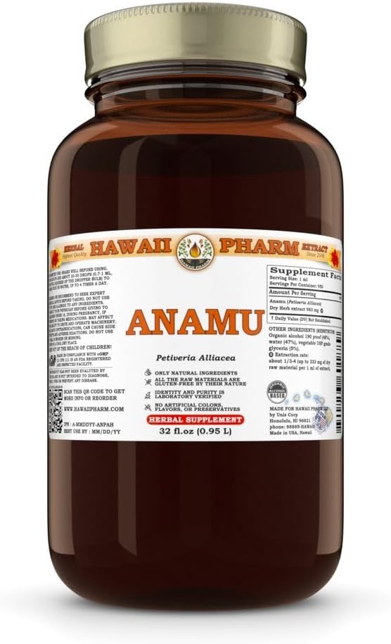 Anamu (Petiveria Alliacea) Dry Herb Tincture, Made in Hawaii, All Natural, Vegan, Pure Liquid Extract - 32 fl.oz