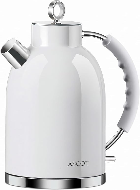 ASCOT Electric Kettle, 1.5L Stainless Steel Water Boiler, White