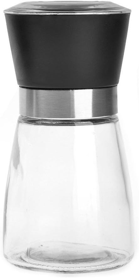 BlueSnail Manual Grips Glass Salt Pepper Grinder Seasoning Bottle (5.1", Black)