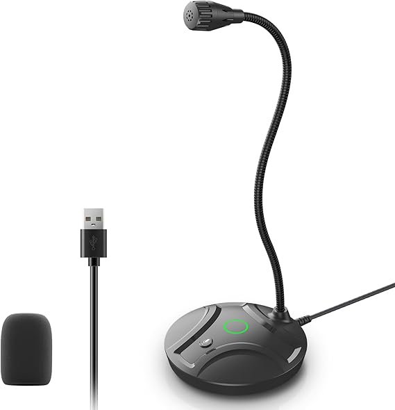 Plug & Play USB Computer Microphone, Flexible Gooseneck & Mute Button LED Desktop Microphone for Gaming, YouTube, Streaming, Compatible with Windows/Mac (1.8m /6ft)