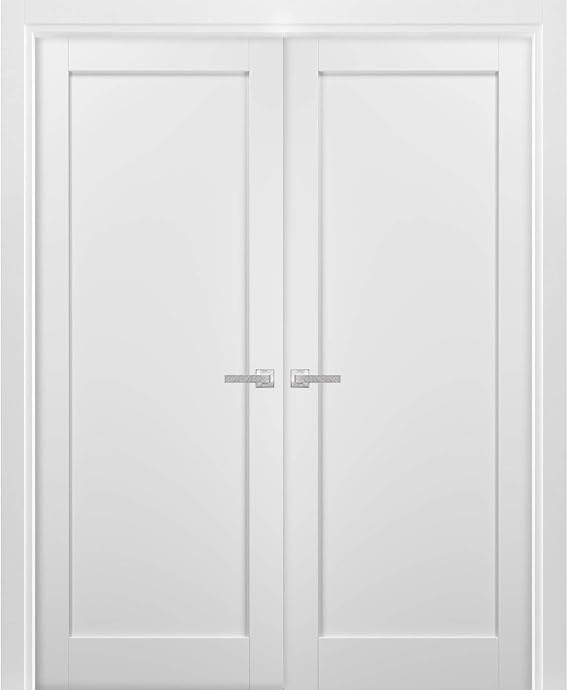 SARTODOORS Quadro 4111 | Double Swing Interior French Doors with Glass, MDF, Hardware Included, 36x80, White, Modern