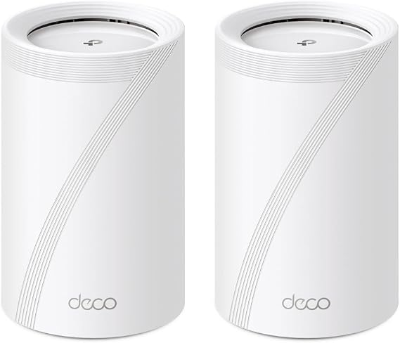 TP-Link Deco BE65 2-pack, BE9300 Mbps, 4 × 2.5 Gbps Portlar, 320 MHz Kanallar, 6 GHz Bandında Çalışır, 200 Cihaza Kadar Bağlanılabilirlik, VPN, WPA3, Üç Bantlı Wi-Fi 7 Mesh Sistemi