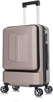 Hardside Luggage with Spinner Wheels and TSA Lock, 8 Spinner Wheels Luggage Lightweight Carry on Suitcase with Front Pocket, Travel Luggage Hard Shell Lightweight Rolling Suitcases 20 inch, Gold