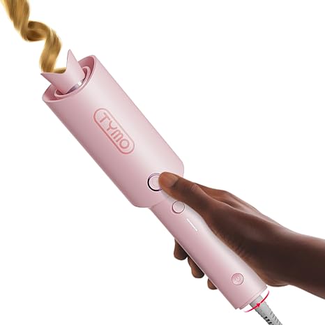 TYMO CURLPRO Automatic Curling Iron Heat Protection Beach Waves Curling Iron 25 mm with 3 Temperature Levels 160-210 °C Automatic Rotating Curling Iron for Large and Small Curls Pink
