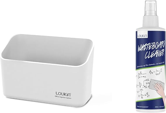loukin Whiteboard Accessories Bundle | Magnetic and Adhesive Marker Holder(White) + Non-toxic Whiteboard Cleaner (8.5 fl oz)