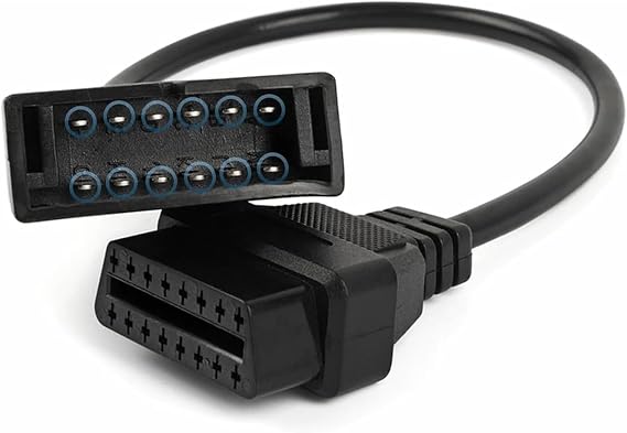 OBD1 to OBD2 Adapter Cable, 12 Pin to 16 Pin GM Scanner Connector, Compatible with OBD1 12 Pin & OBD2 16 Pin Scan Tools, Durable PVC & Metal Construction (1-Pack)