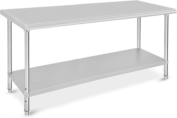 Stainless Steel Kitchen Prep Table - Nsf Commercial Work Table 72 x 30 x 35 Inches With Undershelf, Heavy Duty for Kitchen, Restaurant, Hotel, Silver | Nsf Commercial Work Table 72 x 30 x 35 Inches With Undershelf, Heavy Duty for Kitchen, Restaurant, Hotel, Silver