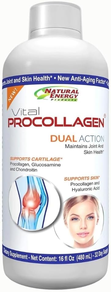 Natural Energy Vital Procollagen - Liquid Hydrolyzed Collagen Protein with Hyaluronic Acid and Glucosamine Chondroitin Sulfate Anti-Aging Factor for Men and Women 16oz |New Snickerdoodle Flavor|
