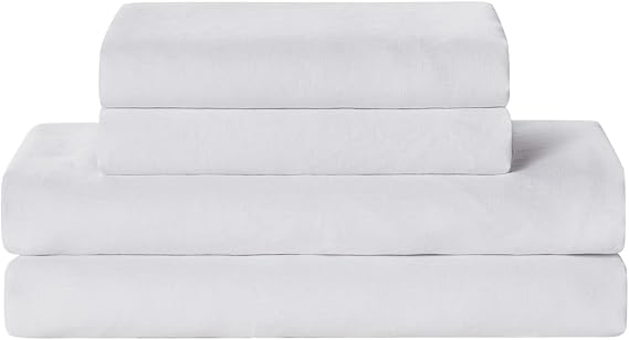 YnM French Linen Sheet Set - Cozy, Skin-Friendly, and Eco-Friendly Pure French Linen Sheets Collection, 4-Piece Set Includes Flat Sheet, Fitted Sheet, and 2 Pillowcases Queen, White