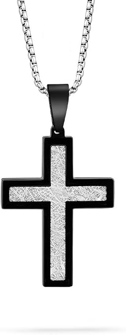 Buve Cross Pendant Necklace Stainless Steel with a 26 Inch Rolo Chain...