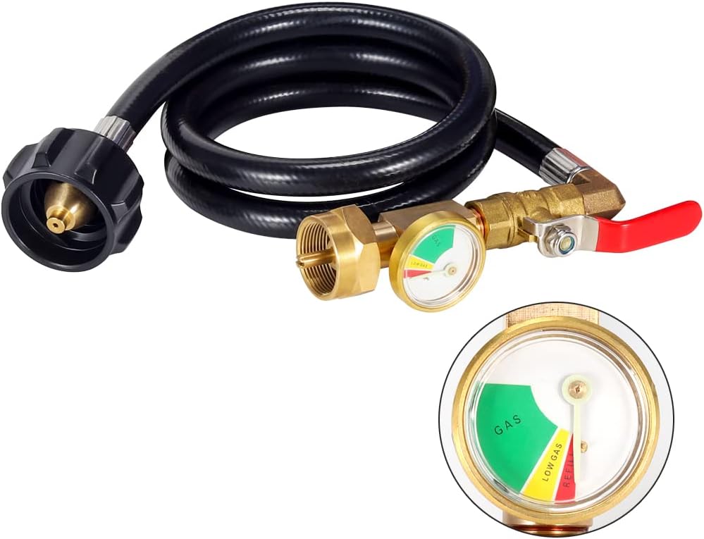 New Updated with Pressure Gauge 36 Propane Refill Adapter Hose,350PSI High Pressure Camping GrillQCCType1 Inlet 1LB Propane Gas Tank Adapter Connector with ON-Off Control Valve