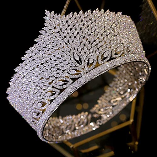 hair jewelry crown tiaras for women Crown Large Round European Bride Wedding Crystal Tiara Award Ceremony Headdress Main Stone Color : 15, Metal color : Silver
