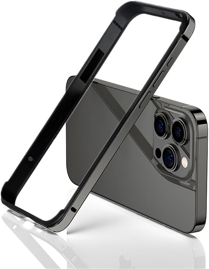 YMXPY Compatible with iPhone 15 Pro Max Bumper Aluminum Case MetalSilicone Frame Double Structure Lens Protection Lightweight Strap Hole Shockproof Bumper Black, for iPhone 15 Pro Max