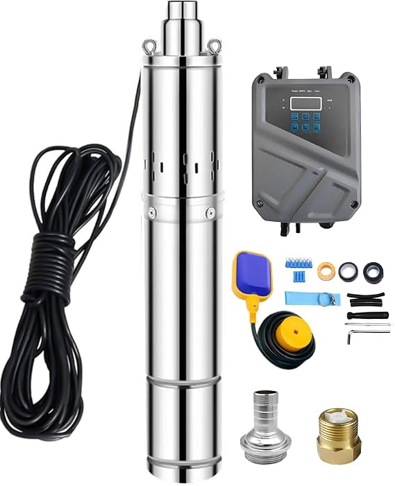 Solar Well Pump, 24V 270W DC Submersible Deep Well Pump, 3 inch OD,Stainless Steel Solar Powered, with MPPT Controller for Industrial Irrigation Household Water Supply,