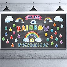 Pajean 73 Pcs Rainbow Bulletin Board We are a Rainbow of Possibilities Cutouts Colorful Motivational Classroom Decorations Clouds Raindrops Sun Cutouts for Back to School Chalkboard Wall Door Decor