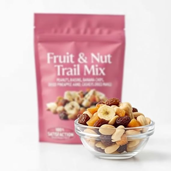 Fruit & Nut Trail Mix: Tropical Blend with Peanuts, Raisins, Banana Chips, Pineapple, Mango & Cashews - Sweet & Crunchy Snack Mix, Snacking Food Treat, 9oz Nice Bag