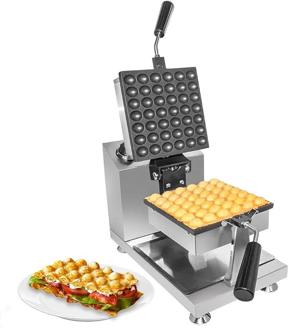 ALDKitchen Bubble Waffle Maker Machine | Waffle Iron with Nonstick Coating | Stainless Steel (Rotating (Square-Shaped))