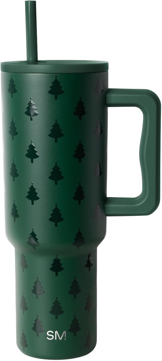 Simple Modern Trek | 40 oz Christmas Tumbler with Handle and Straw Lid | Cup Holder Friendly Insulated Stainless Steel Travel Mug | Holiday Gifts for Women Men Her Him | Winter Trees