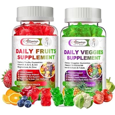 Sugar-Free Fruits & Veggies Gummies, Super Greens with 23 Fruits & 25 Veggies, Multivitamin Minerals & Fiber, Vegan Fruit & Vegetable Supplement for Adults, 120 Gummies, 2 Month Supply