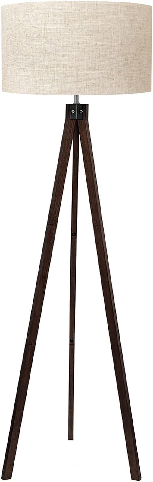 LEPOWER Wood Tripod Floor Lamp Mid Century Standing Lamps for Living Room | Light-Diffusing Linen Shade, Vintage Walnut Corner Standing Lamp, Adding Warmth to Bedroom, Study Room, Office, Walnut Tripod