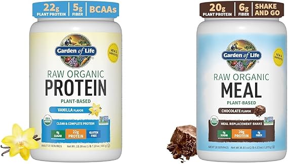 Garden of Life Organic Vegan Vanilla Protein Powder 22g & Digestive Enzymes for Easy Digestion Non-GMO & Raw Organic Meal Replacement Shakes - Chocolate Plant Based Vegan Protein Powder
