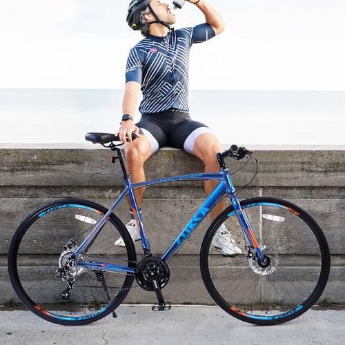 ZeHuoGe 24 Speed Hybrid Bike Disc Brake 700C Road Bike for Men Womens City Bicycle, Suitable for Long-Distance Travel, Urban Commuting, Daily Commuting, Leisure Cycling