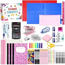 Gilprop 108 Pcs Middle High School Supplies Kit Back to School Supplies for Student 7-12 Grades Essentials Bundle Box Calculator Pencils Compass Notebook Pens(Pink)