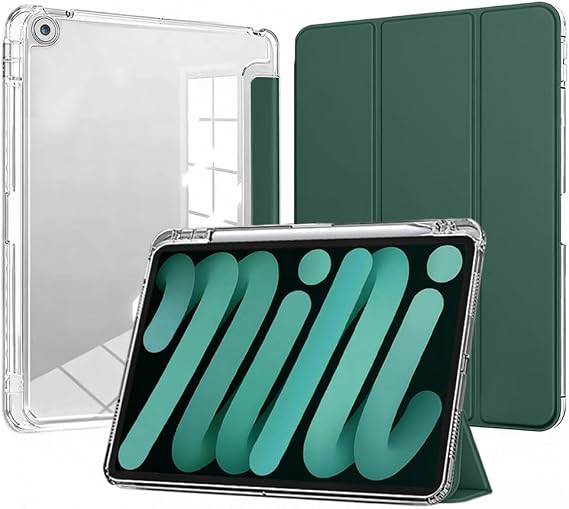 for iPad 9th/8th/7th Generation Case,for iPad 10.2 Inch Case (2021/2020/2019 Model) with Auto Sleep/Wake, Multi-Angle Stand, Pencil Holder & Hard Clear Back Cover (Dark Green)