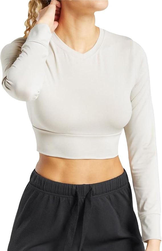 GYMSHARK Women's Pause Strappy Long Sleeve Crop Top - Beige