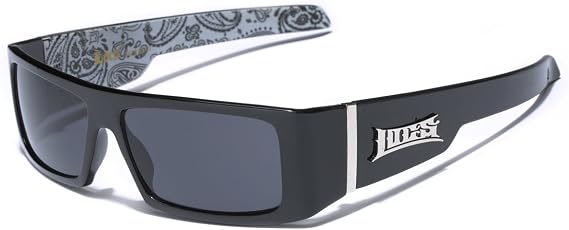 Locs Men's Flat Top Original Gangster Shades Men's Hardcore Rectangle Dark Lens Sunglasses Bandana Print - Black & White
