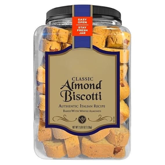Classic Italian Biscotti , Made with real ingredients, including California almonds, eggs, sugar and butter , Delicious complement to coffee and other beverages , Easy-open, stay-fresh jar for freshness [ 40 oz , 2.5 lb ]