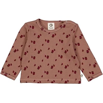 Apple Long Sleeve Top with Print for Baby Girls-Organic Cotton Blend, Easy Changes, Machine Washable DaydreamCabernetBark Color, Size 12-18M
