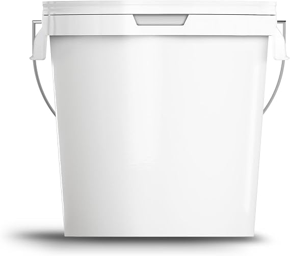 33 Litre White Heavy Duty Bucket With Airtight, Leak-Proof, Tamper Evident Lid & Metal Handle - 5 x Buckets