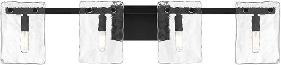 Savoy House 8-8204-4-BK Genry Coastal Farmhouse Handmade Water Glass Bathroom Vanity Wall Light, 4-Light 240 Total Watts, 8" H x 35" W, Matte Black