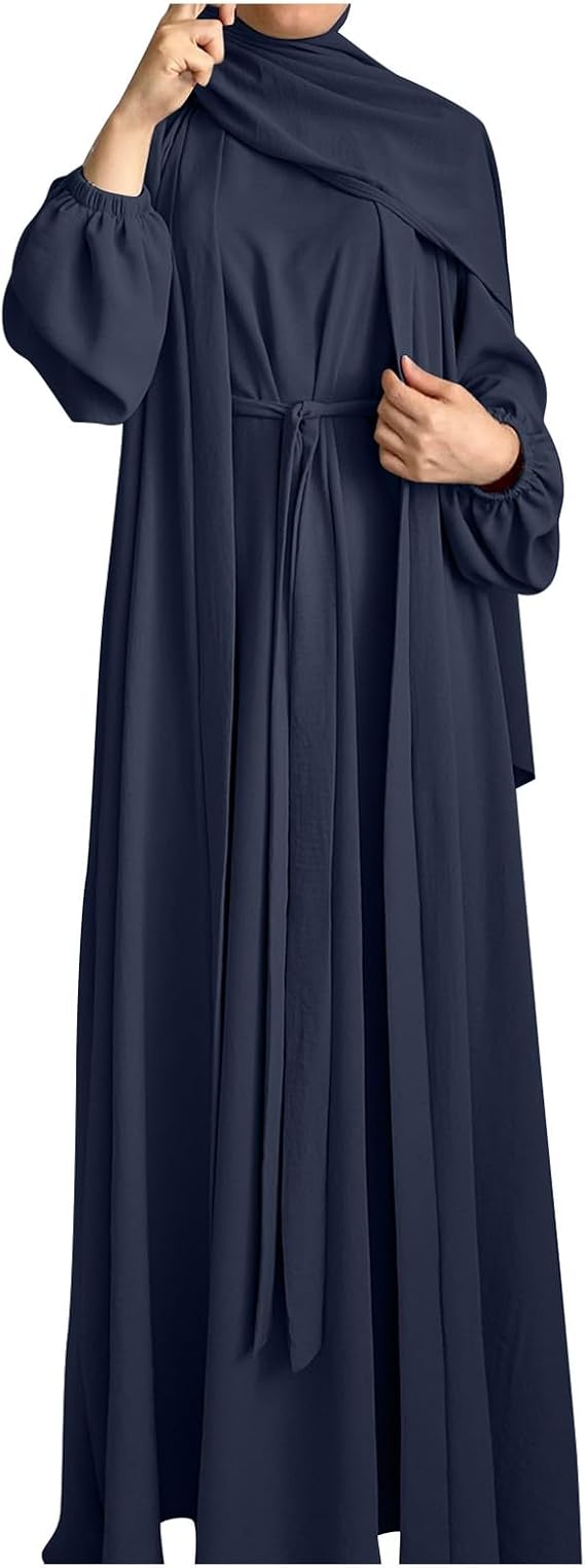 HOOUDO Womens Prayer Dress Turkish Loose Fit Muslim Dress Muslim Outfits Satin Tasbih Hijab Dress Soft Jilbab Burqa Ramadan Clothes