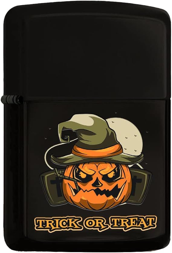 BK Gift Halloween Trick or Treat Tasarımlı Renkli Baskılı Siyah Benzinli Metal Çakmak