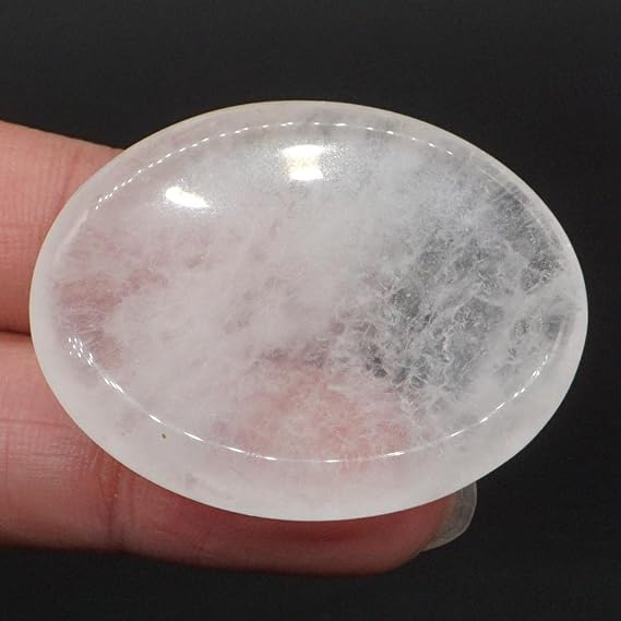 Oval Thumb Worry Stone Crystal Therapy Meditation Geometry Energy Finger Eye Massage Palm Pocket Gemstone Gift-Clear Quartz