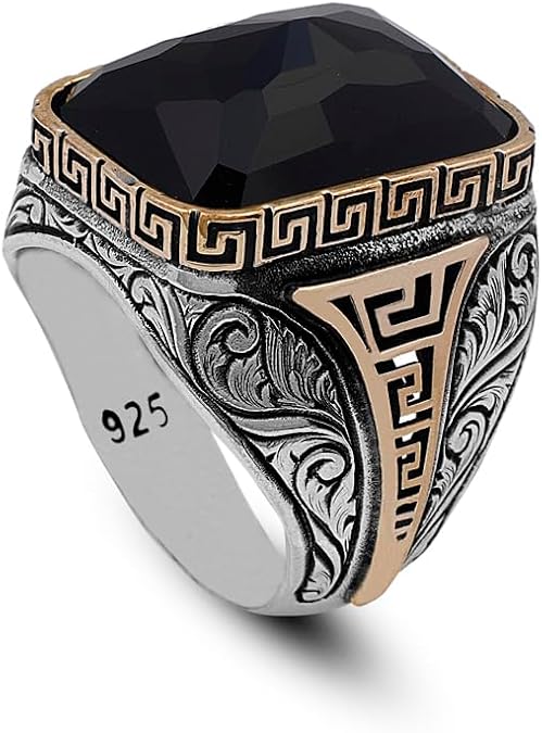 Handmade Vintage Men's Ring with 925 Sterling Silver and Gemstone - Unique Jewelry Piece - Ring with Silver Polishing Cloth Gift