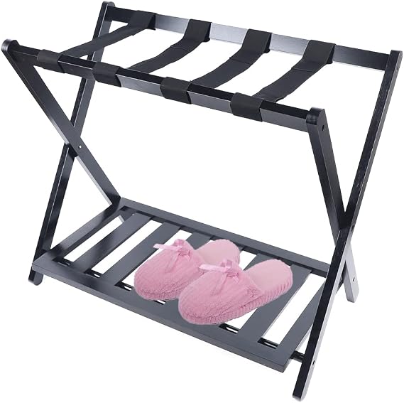 Luggage Rack with Shoe Shelf, Folding Luggage Rack Phoebe Suitcase Luggage Stand,Double Tiers Luggage Holder for Home Bedroom Hotel