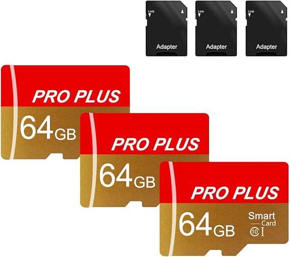 3 Pack Memory Cards 64 GB with Adapter High Speed Memory Card UHS-I C10 A1 Memory TF Card for Tablet/Mobile Phone/Camera/Car Audio/Game Console (TF162 64GB-3 Pack)