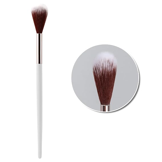 Tapered Highlighter Brush for Face, Blush & Contour - Premium Vegan Fiber Makeup Brush with Wooden Handle - Fluffy Precision for Cheekbones, Nose and Blending(White)