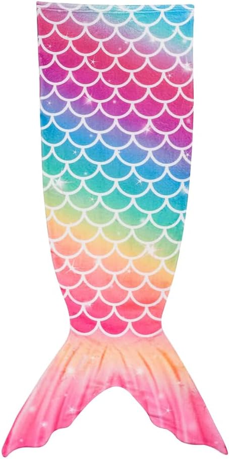 Riven Mermaid Tail Blanket Plush Mermaid Wearable for Girls Teens Rainbow 142cm x 52cm Soft Flannel Fleece Snuggle Blanket