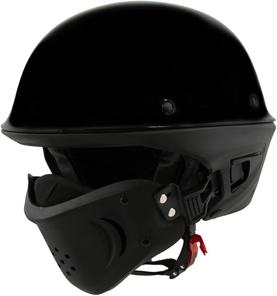 Milwaukee Helmets MPH9831DOT 'Rascal' 3/4 Open Face Gloss Black 2 in 1 Motorcycle Helmet for Men and Women Biker - Small