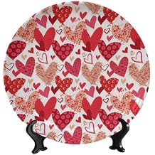 Decorative Ceramic Plates, 8 Inch, Valentine's Day Hearts Round Display Plate, Handmade Ceramic Ornament, for Display Living Room Kitchen Closet Table Decor