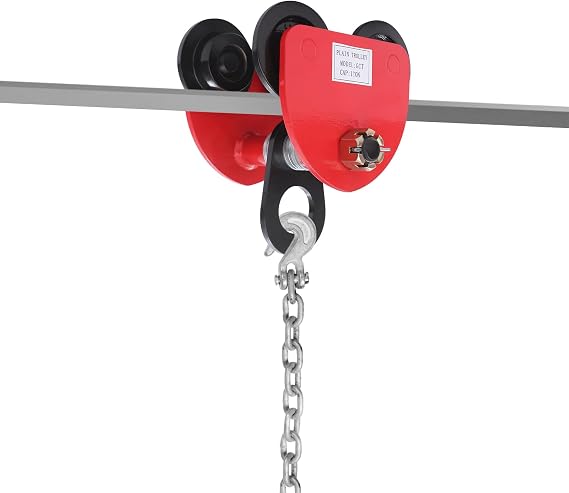 Beam Trolley Manual Push Trolley 1T, Heavy Duty Rolling Monorail Crane Trolley, Adjustable Flange Width 6.5–9.5 cm, Cast Iron & Steel Construction, 2204 lbs Load Capacity for I-Beam & H-Beam