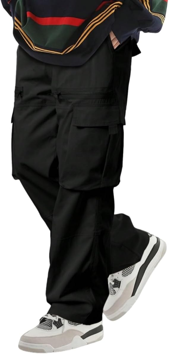 Men's Cargo Pants Baggy Straight-Leg Multi-Pocket Workwear Utility Trousers Casual Streetwear Pants for Men