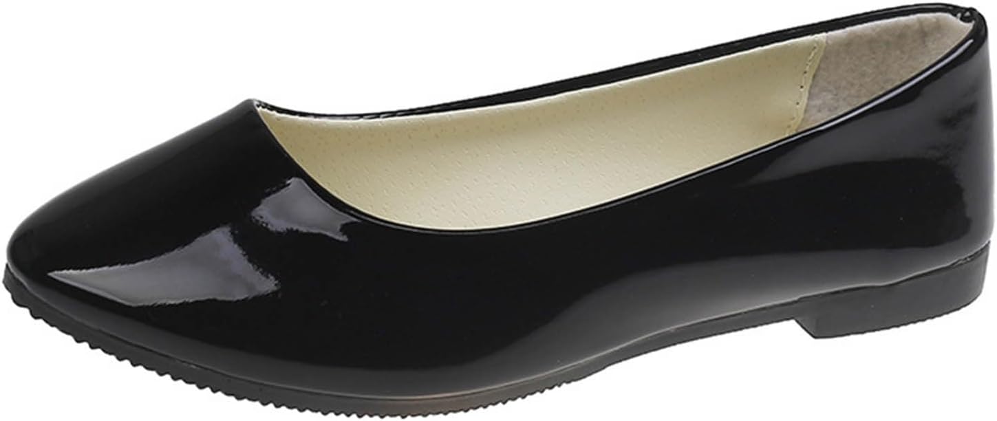 Patent Leather Flats for Women Pointed Toe Slip On Work Shoes with Low Heel Lightweight Casual Shoes Trendy Flats