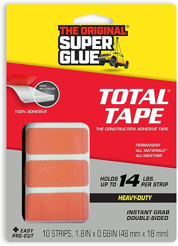 Super Glue, Total Tape Roll, Strong Indoor & Outdoor Construction Adhesive, Holds 300 lbs. per Roll, Permanent Bonding, All-Weather, Mesh Reinforced, Easy-to-Use Double-Sided Tape (Strip)