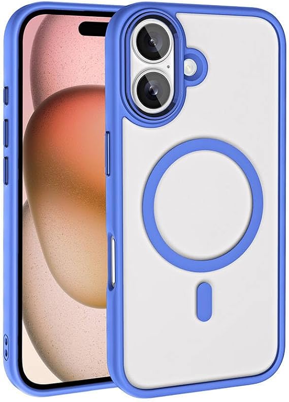 Zore Apple ile uyumlu iPhone 16 Plus Kılıf Wireless Şarj Özellikli Zore Krom M-safe Silikon Kapak Mavi